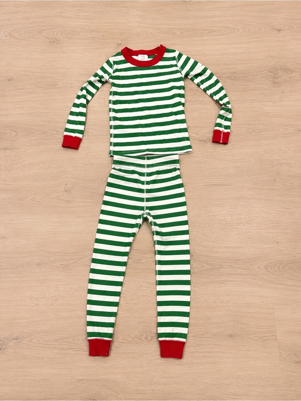 Hanna Andersson Holiday Green & White Striped Pajama Set with Red Trim